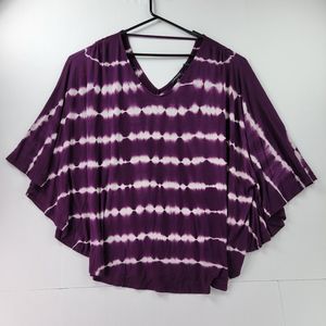 Lane Bryant blouse womens 26/28 top tee kimono sleeve purple tie dye v-neck